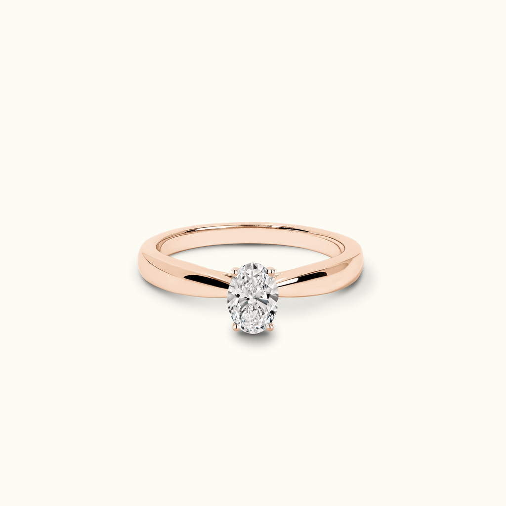 Jewellers District's Diamond Engagement Ring with Tapered Thick Band in 14k Rose Gold, Oval