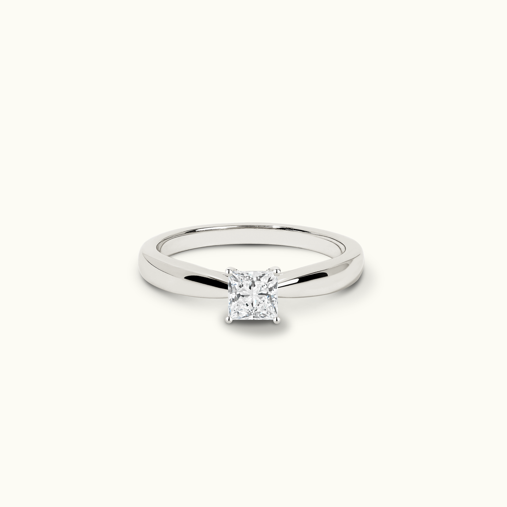 Jewellers District's Diamond Engagement Ring with Tapered Thick Band in 14k White Gold, Princess