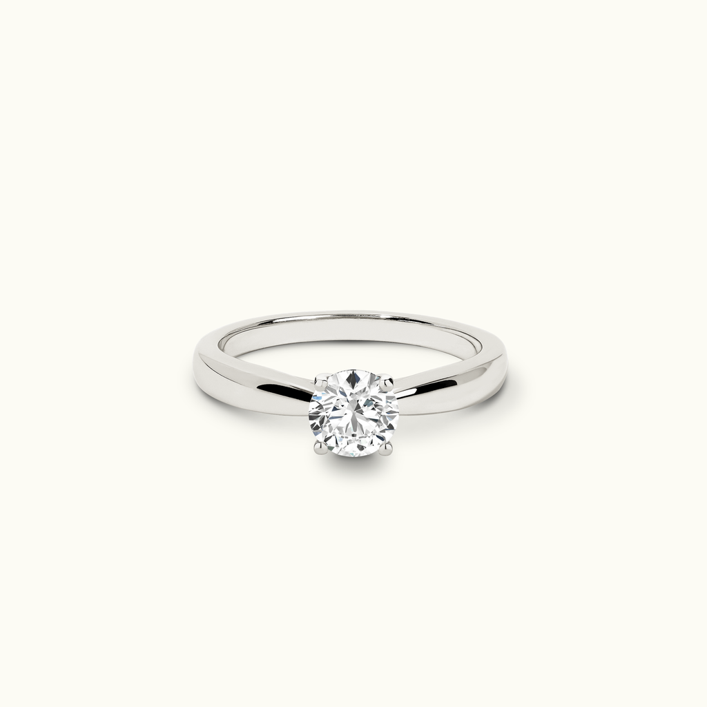 Jewellers District's Diamond Engagement Ring with Tapered Thick Band in 14k White Gold, Round