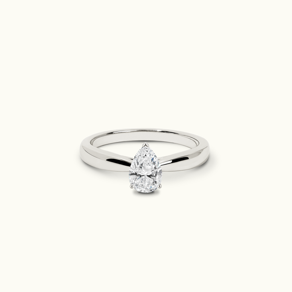 Jewellers District's Diamond Engagement Ring with Tapered Thick Band in 14k White Gold, Pear