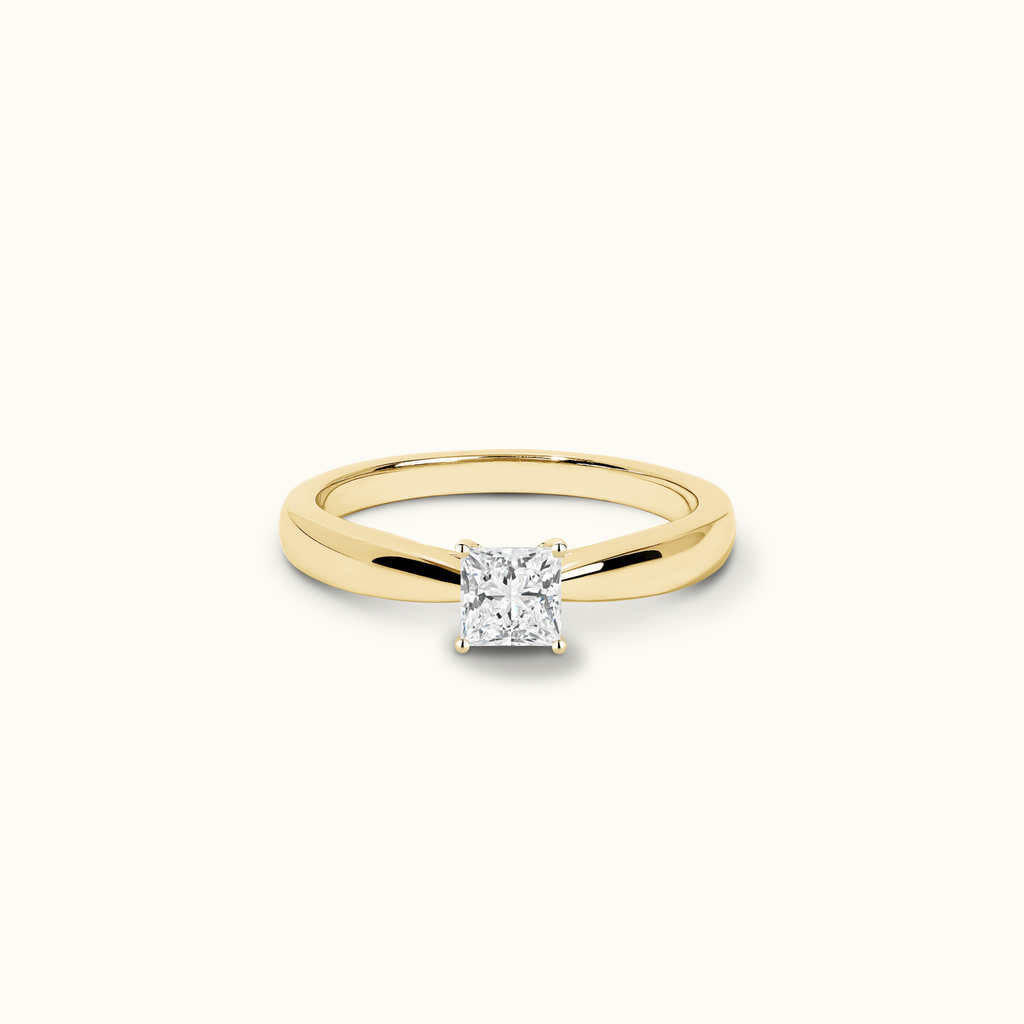 Jewellers District's Diamond Engagement Ring with Tapered Thick Band in 14k Yellow Gold, Princess