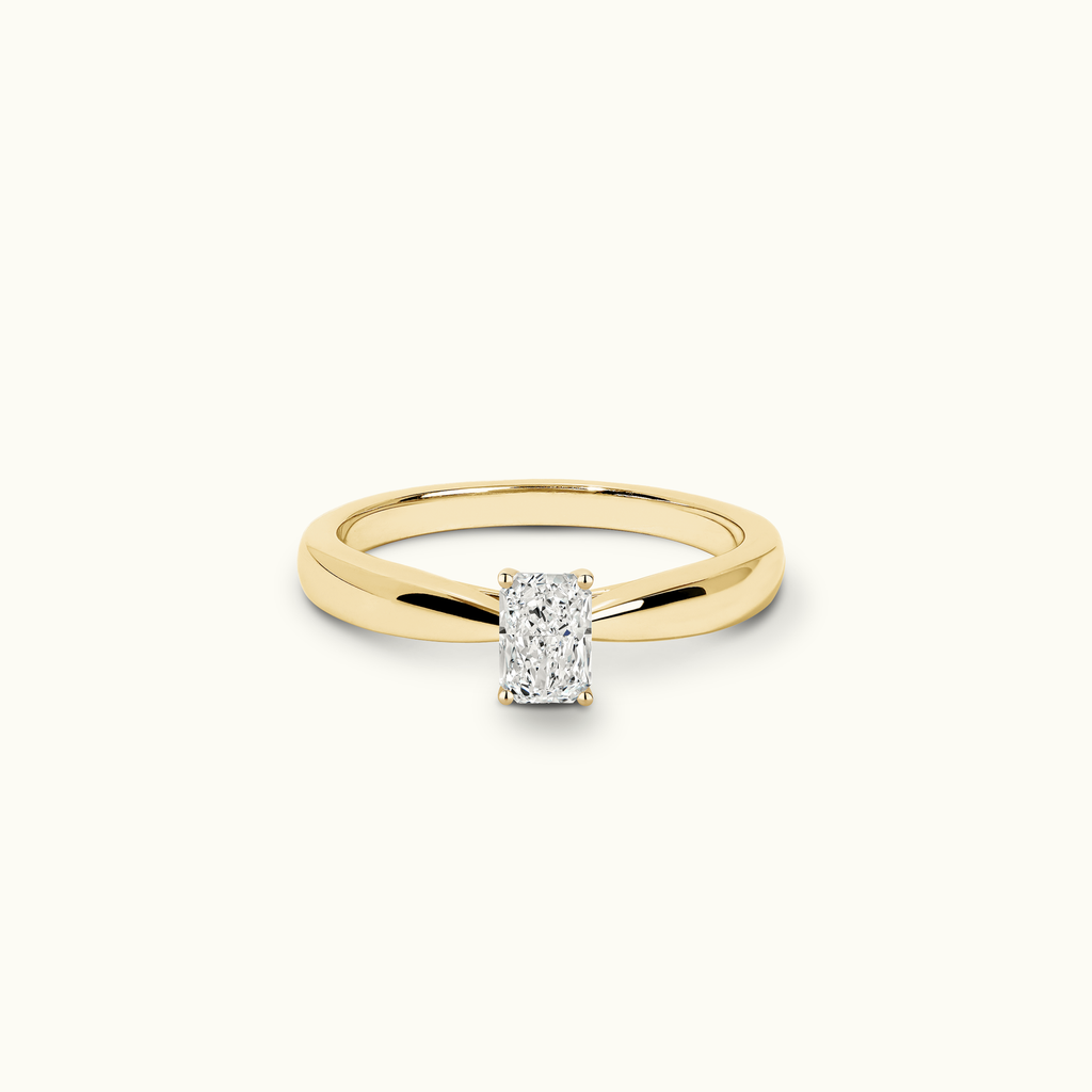 Jewellers District's Diamond Engagement Ring with Tapered Thick Band in 14k Yellow Gold, Radiant