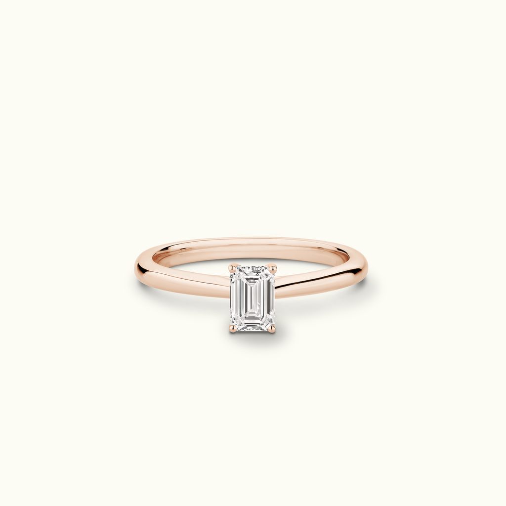 Jewellers District's Solitaire Diamond Engagement Ring with Cathedral-Setting in 14k Rose Gold, Emerald