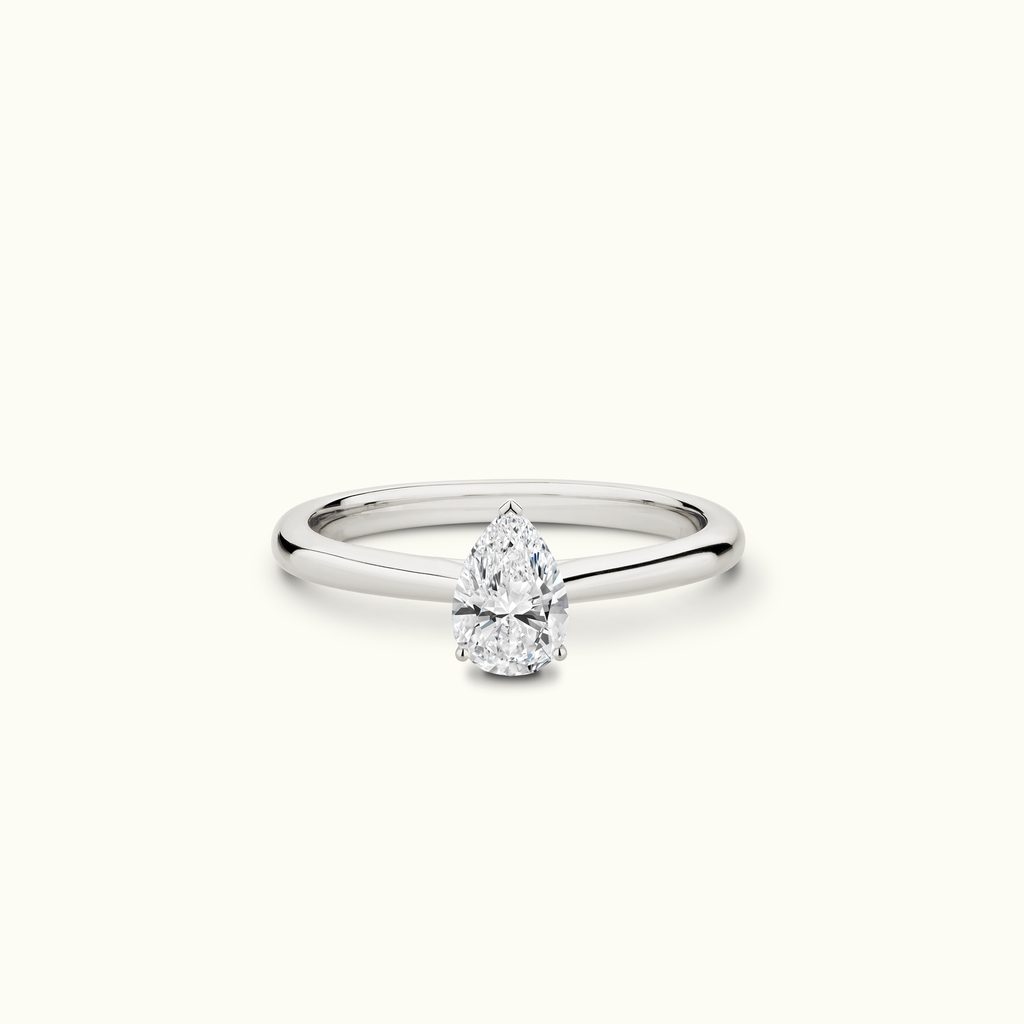 Jewellers District's Solitaire Diamond Engagement Ring with Cathedral-Setting in 14k White Gold, Pear