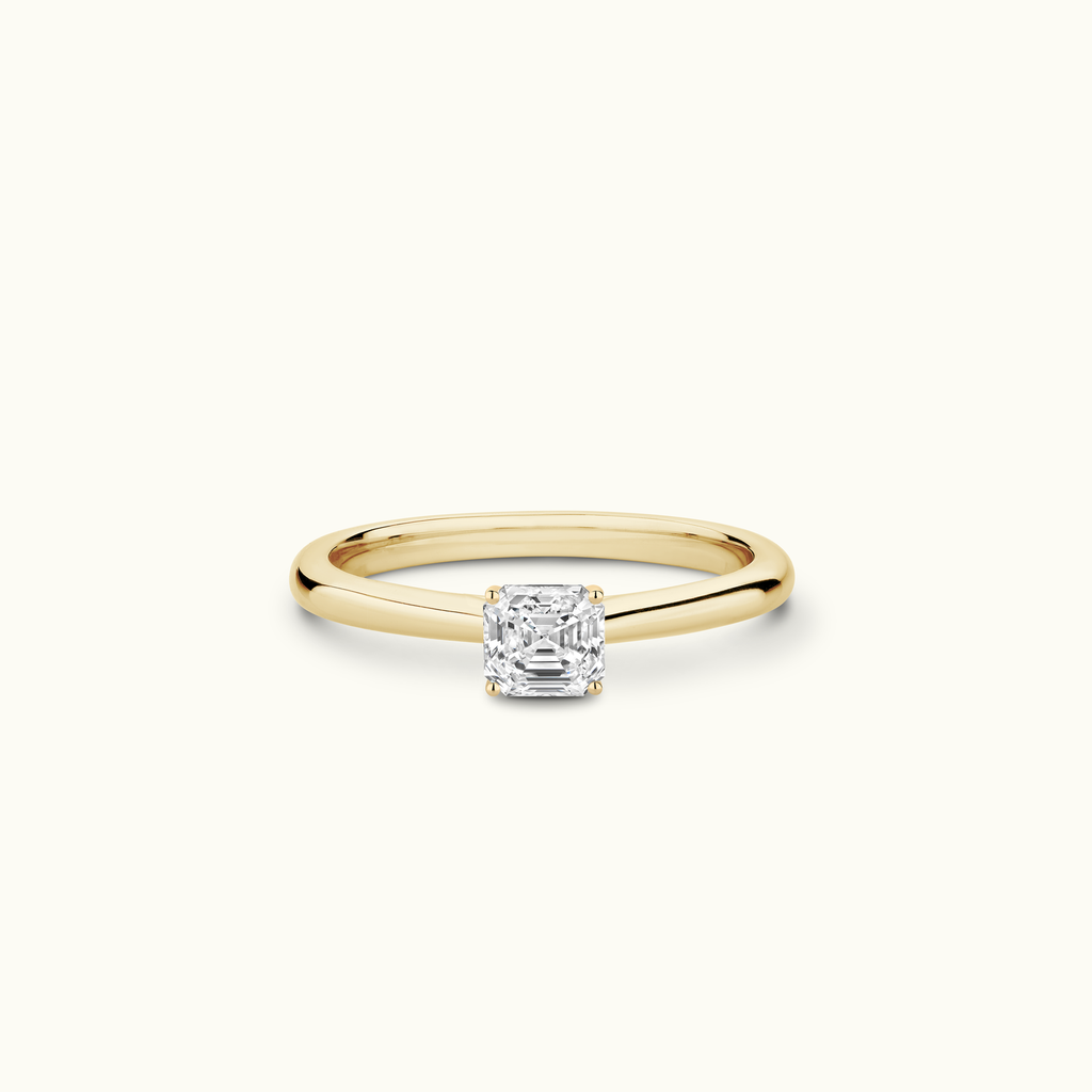 Jewellers District's Solitaire Diamond Engagement Ring with Cathedral-Setting in 14k Yellow Gold, Asscher