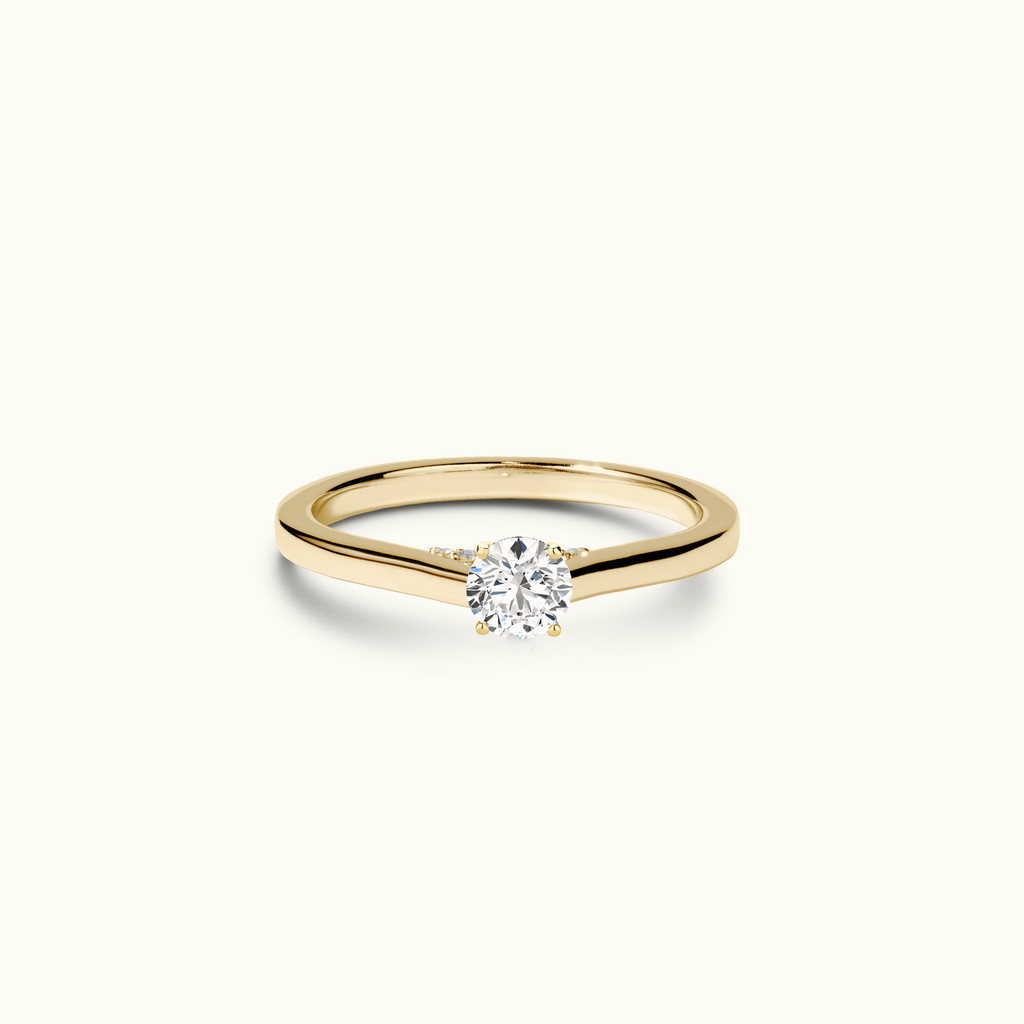 Jewellers District's Six-Prong Diamond Engagement Ring with Diamond Bridge in 14k Yellow Gold, Round