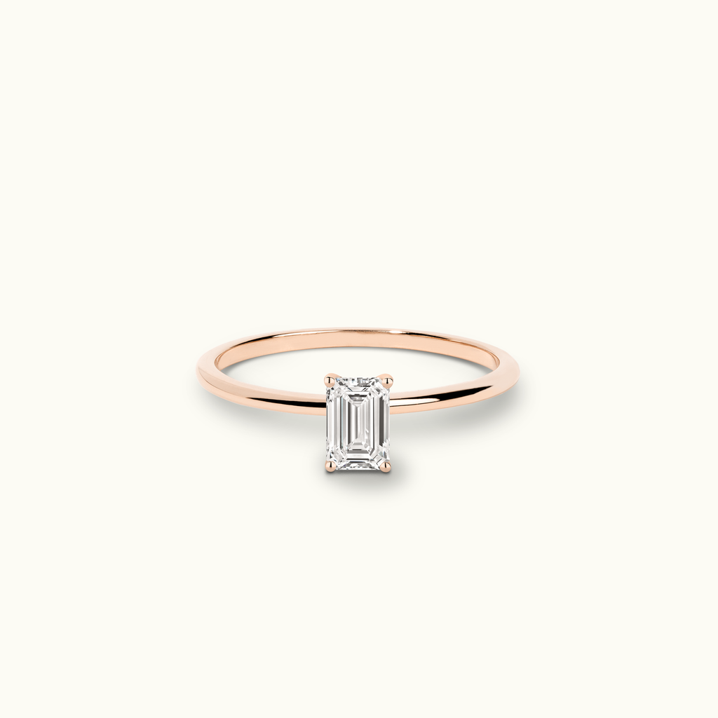 Jewellers District's Solitaire Diamond Engagement Ring with X Setting in 14k Rose Gold, Emerald