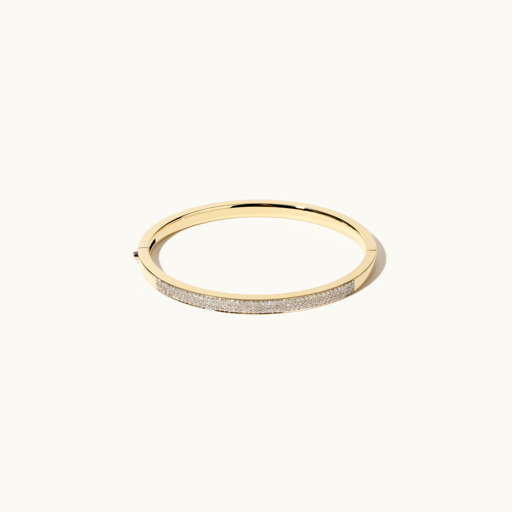 Face view of Jewellers District's Diamond Pavé Gold Bangle in 14k Yellow Gold