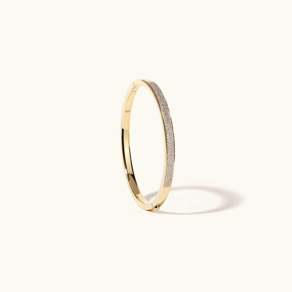 Standing view of Jewellers District's Diamond Pavé Gold Bangle in 14k Yellow Gold