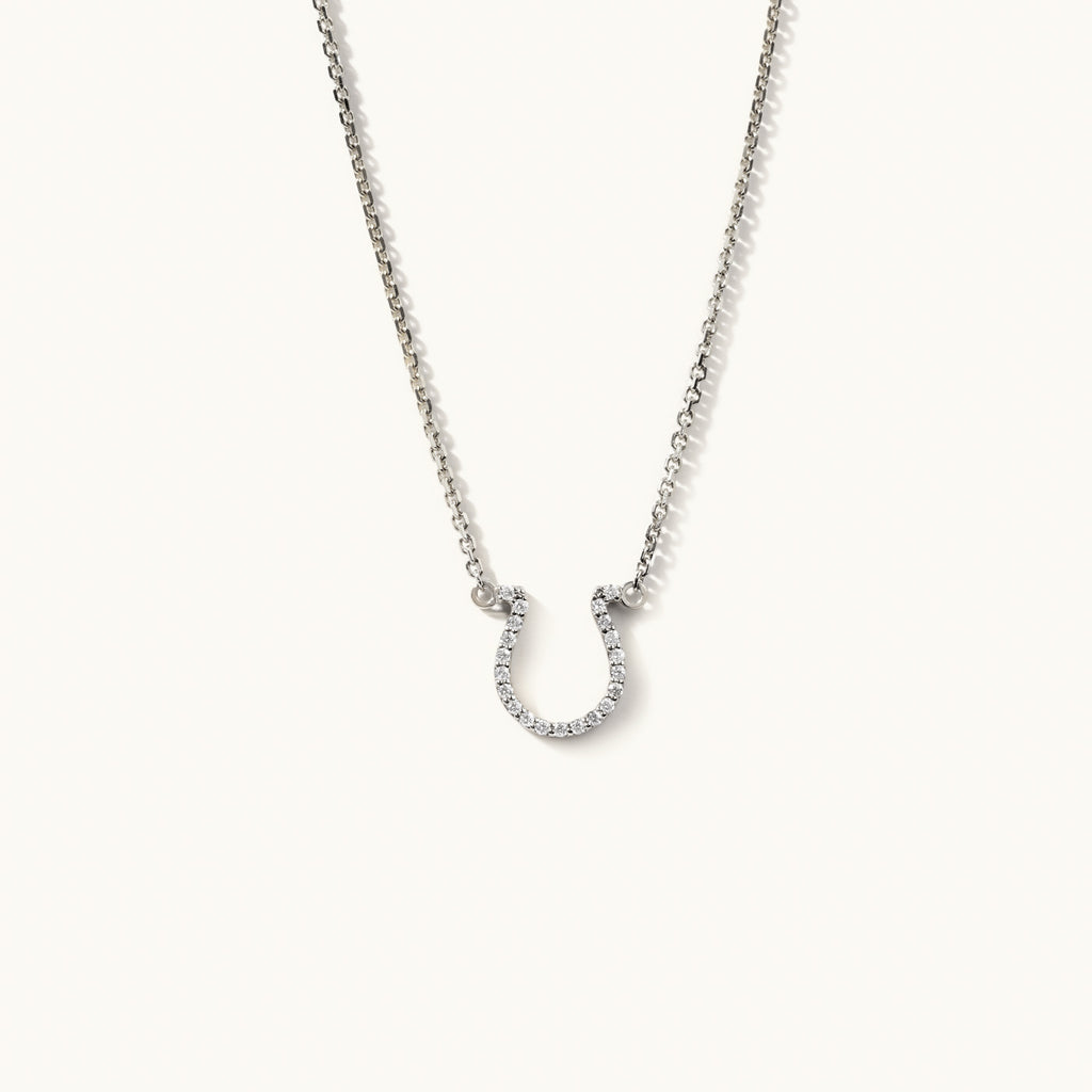 Jewellers District's Horseshoe Diamond Pavé Pendant Necklace in 10k White Gold