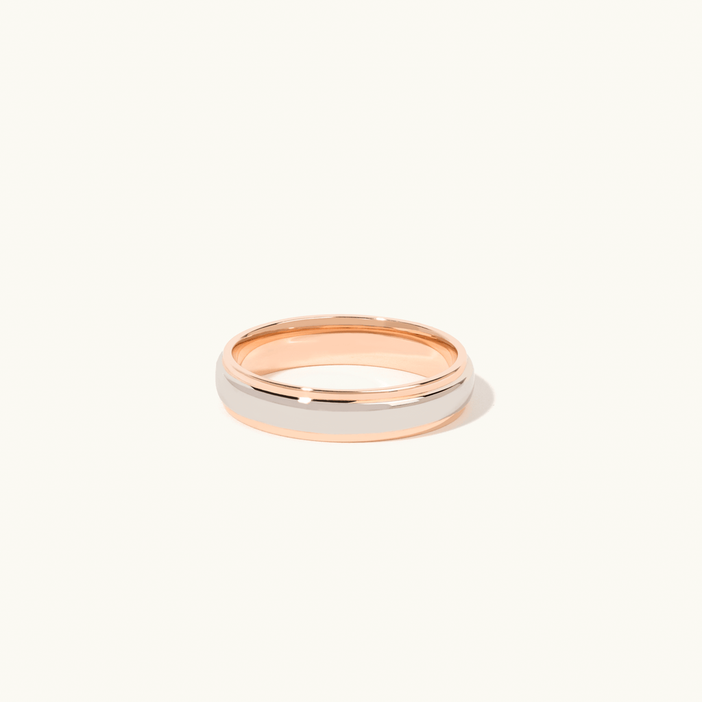 Jewellers District's Two-Tone Beveled Wedding Ring in 14k Rose Gold, Band: 5mm