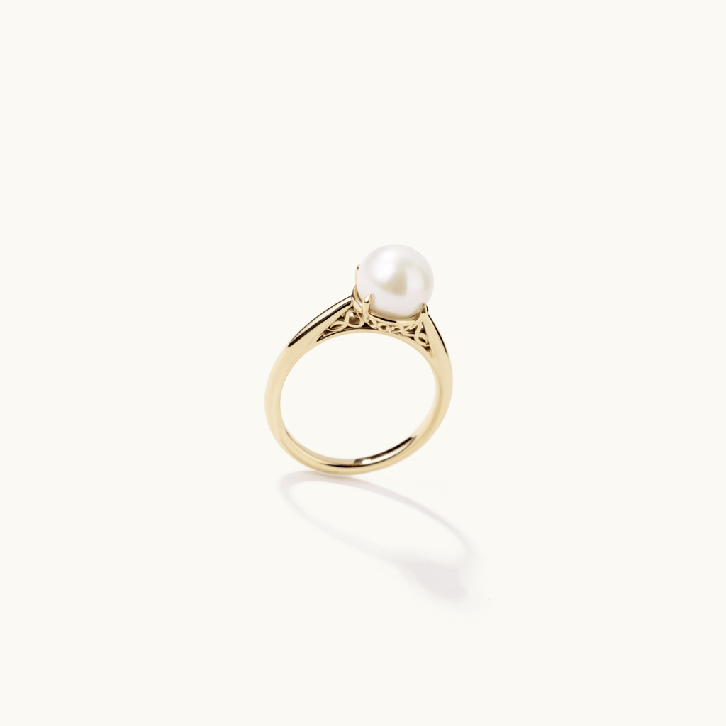 Angled view of Jewellers District's Vintage Freshwater Pearl Ring in 14k Yellow Gold