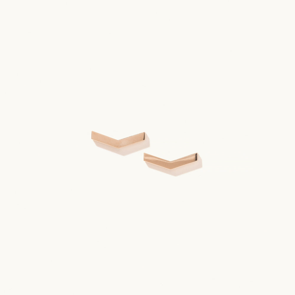 Face view of Jewellers District's V-Shaped Gold Stud Earrings in 14k Rose Gold