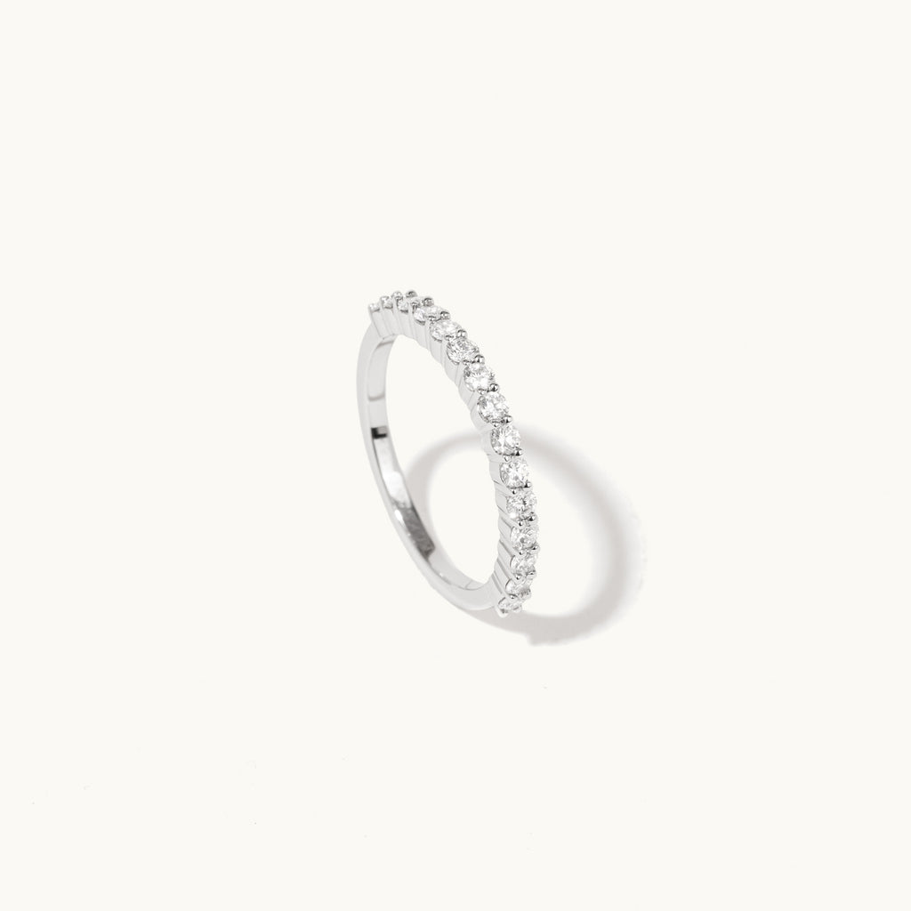 Standing view of Jewellers District's Prong-Setting Diamond Pavé Wedding Ring in 14k White Gold, Stones: 1.8mm (0.35+ ctw) | Band: 2mm