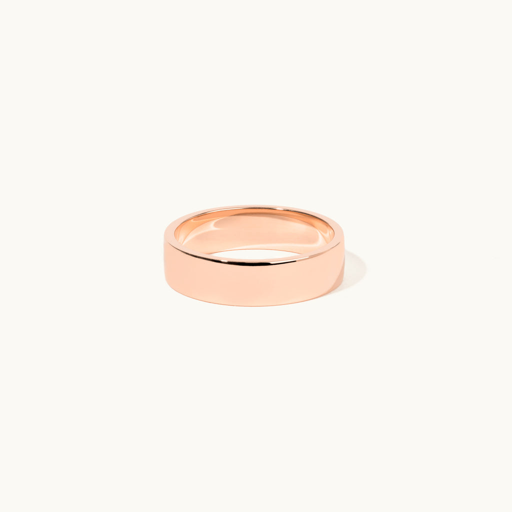 Face view of Jewellers District's Flat Wedding Ring in 14k Rose Gold, Band: 5mm