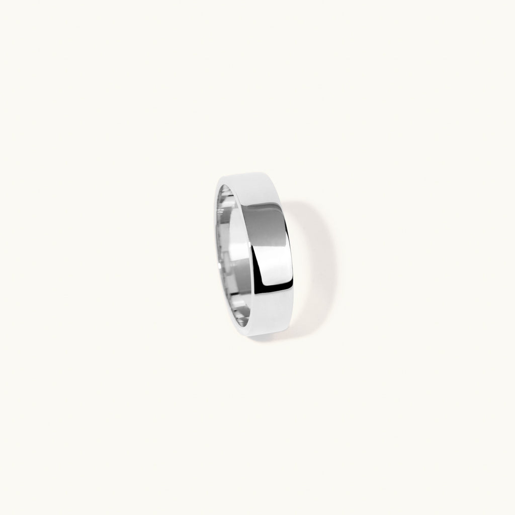 Standing view of Jewellers District's Flat Wedding Ring in 14k White Gold, Band: 5mm