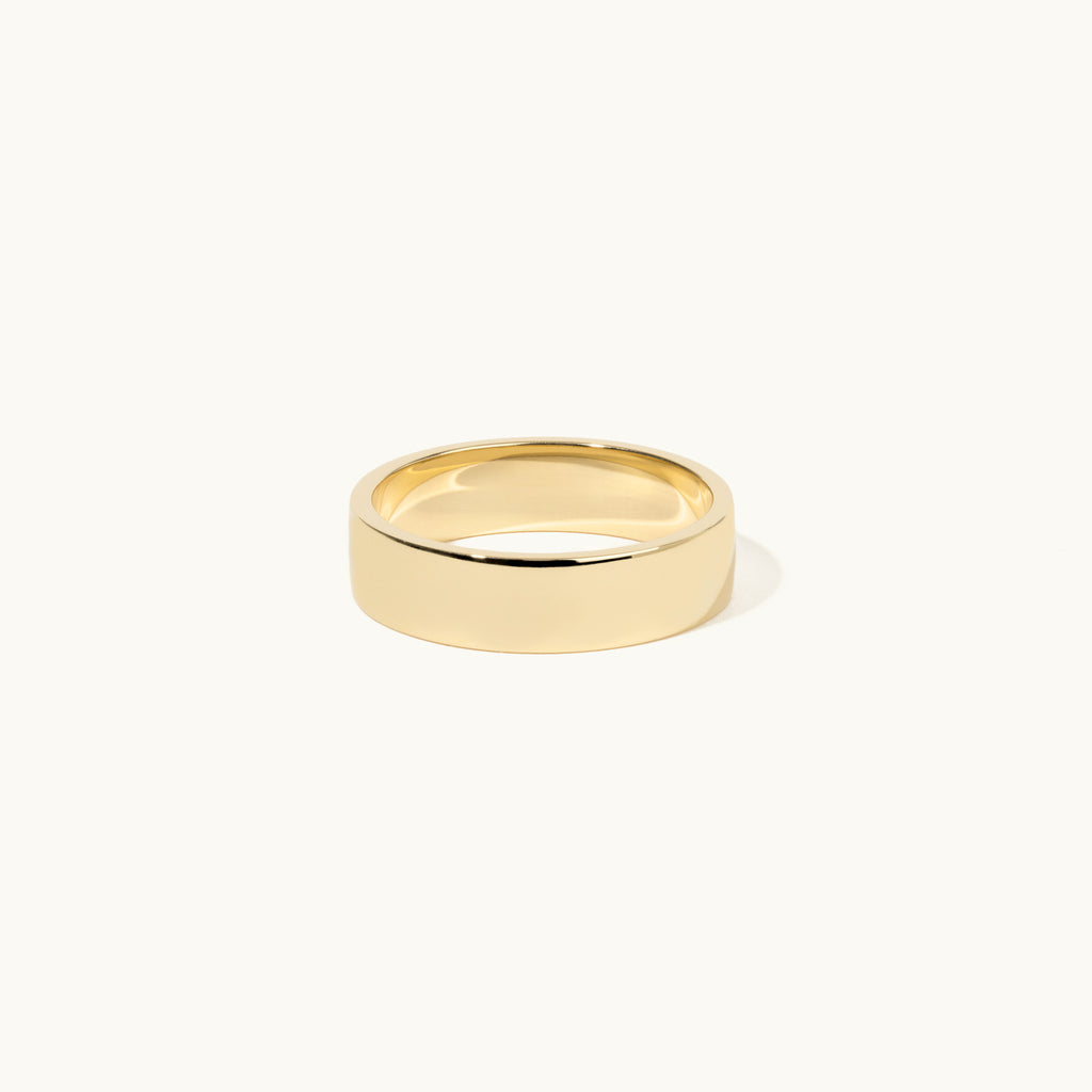 Face view of Jewellers District's Flat Wedding Ring in 14k Yellow Gold, Band: 5mm