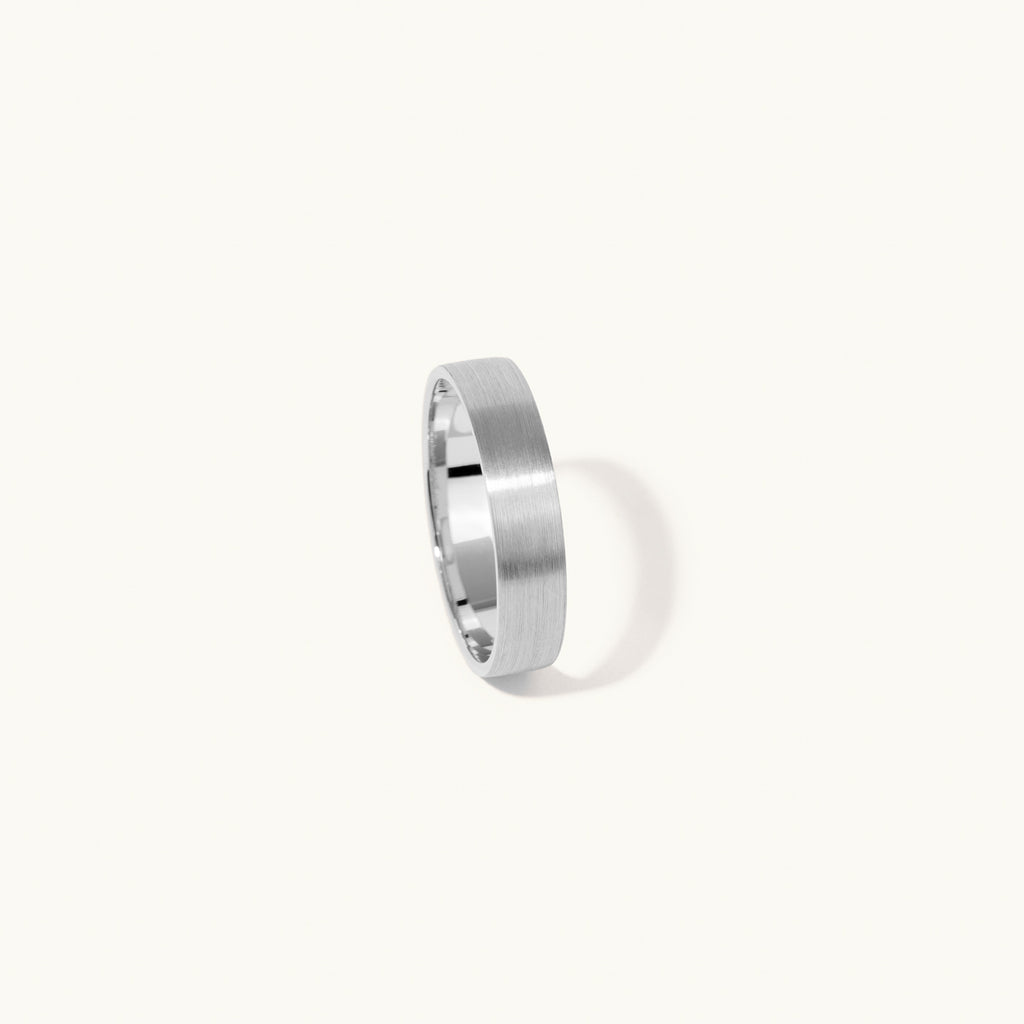 Profile view of Jewellers District's Flat Brushed Wedding Ring in 14k White Gold, Band: 5mm