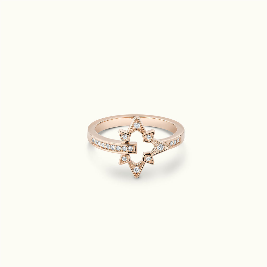 Face view of Jewellers District's North Star Diamond Pavé Ring in 14k Rose Gold