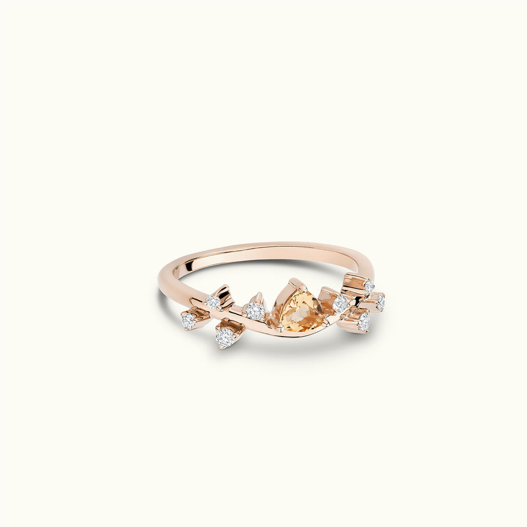 Angled view of Jewellers District's Cluster Imperial Topaz Ring with Accent Diamonds in 14k Rose Gold