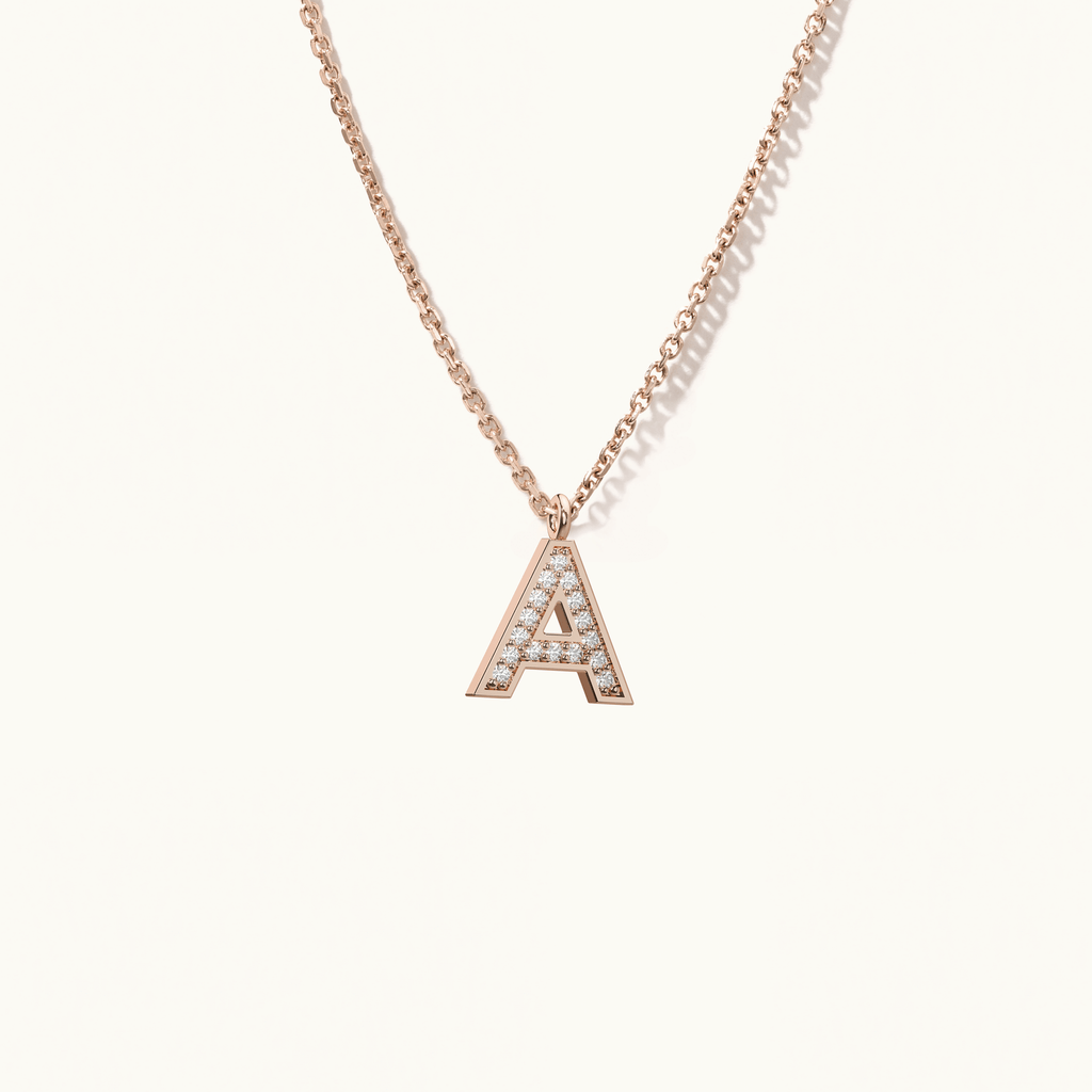 Jewellers District's Initial Diamond Pavé Necklace : A in 14k Rose Gold