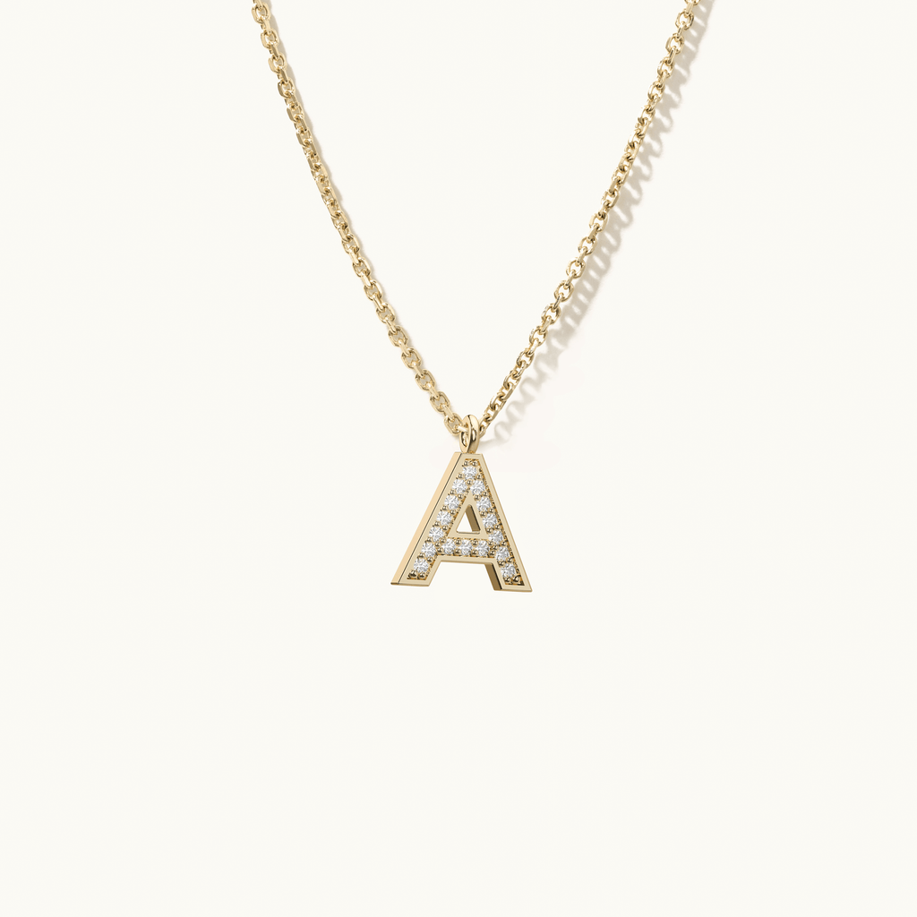 Jewellers District's Initial Diamond Pavé Necklace : A in 14k Yellow Gold