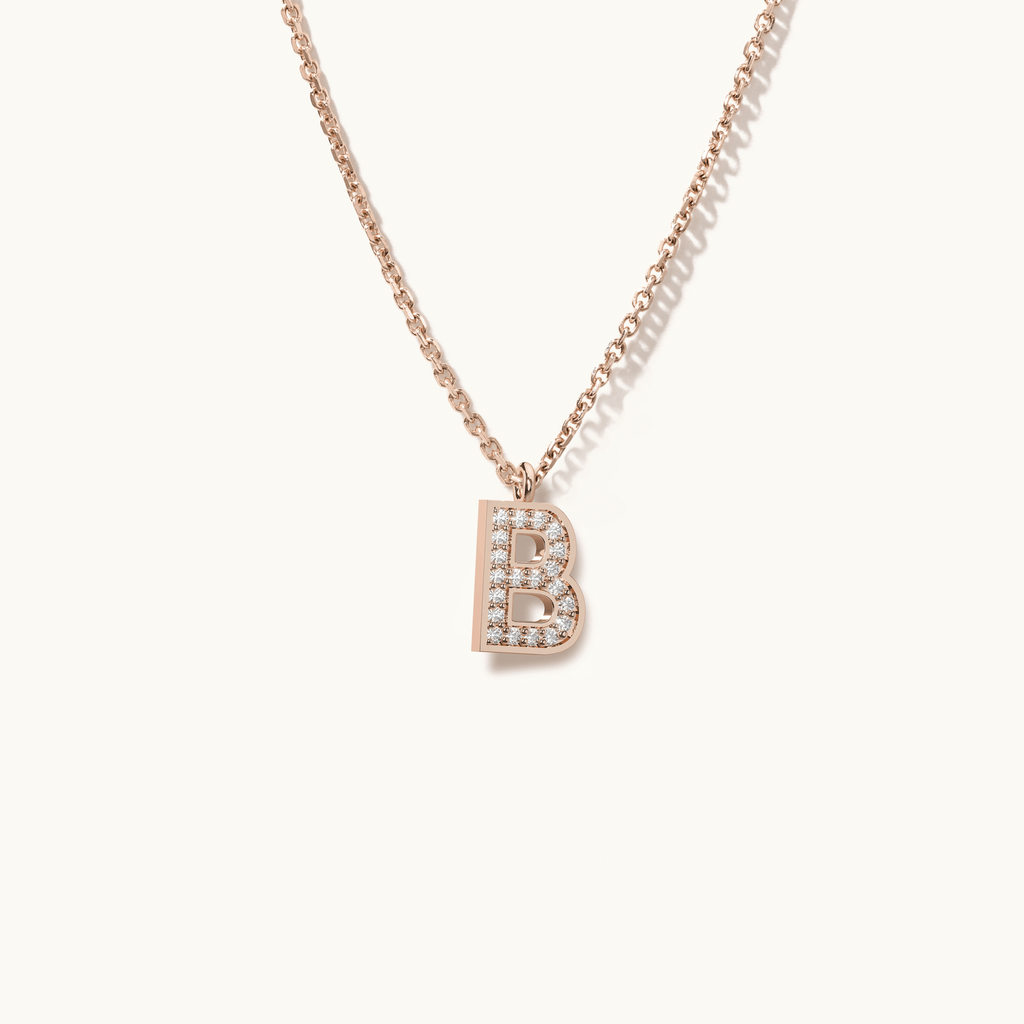 Jewellers District's Initial Diamond Pavé Necklace : B in 14k Rose Gold