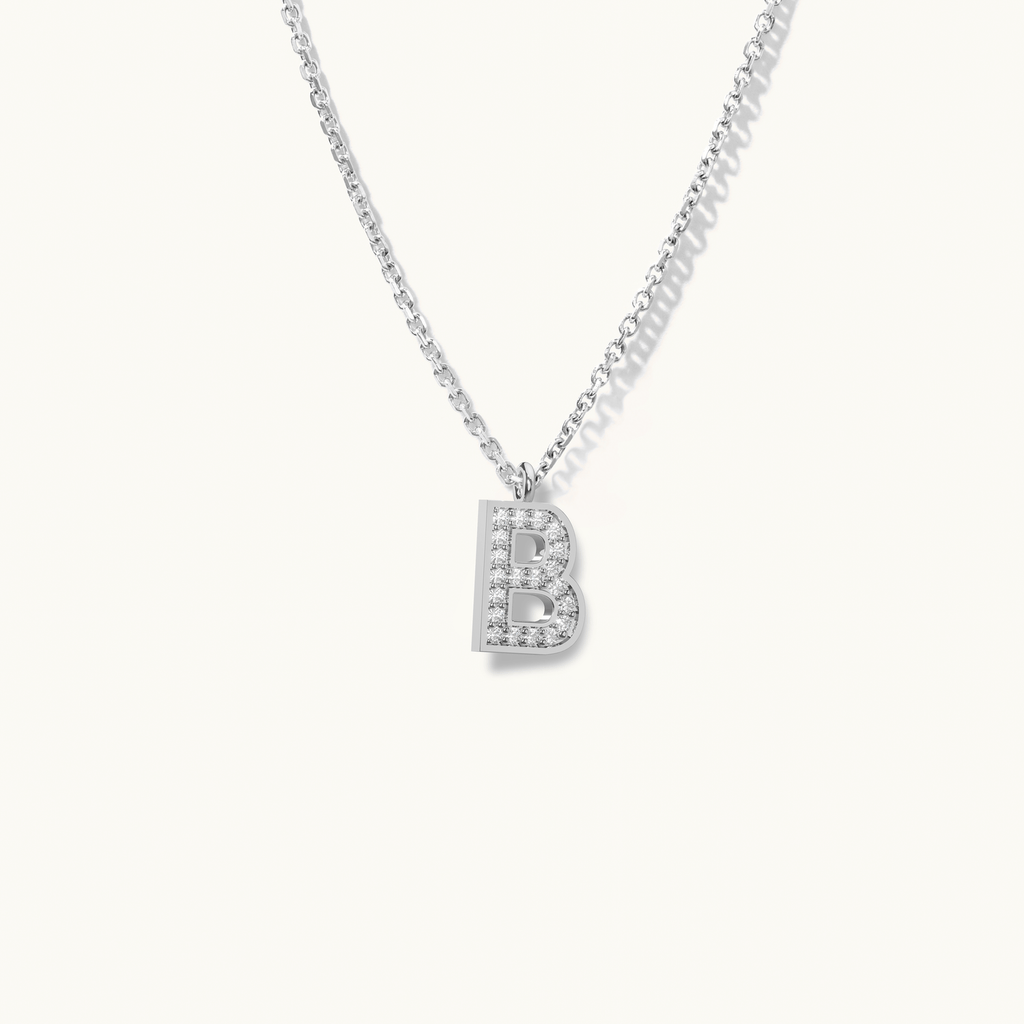 Jewellers District's Initial Diamond Pavé Necklace : B in 14k White Gold