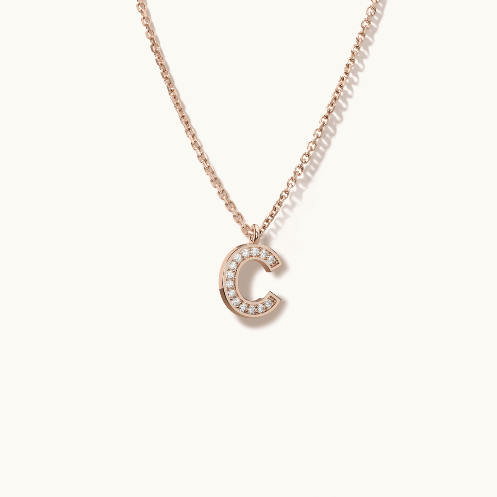 Jewellers District's Initial Diamond Pavé Necklace : C in 14k Rose Gold