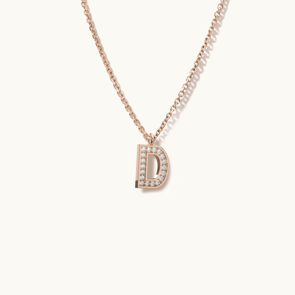 Jewellers District's Initial Diamond Pavé Necklace : D in 14k Rose Gold