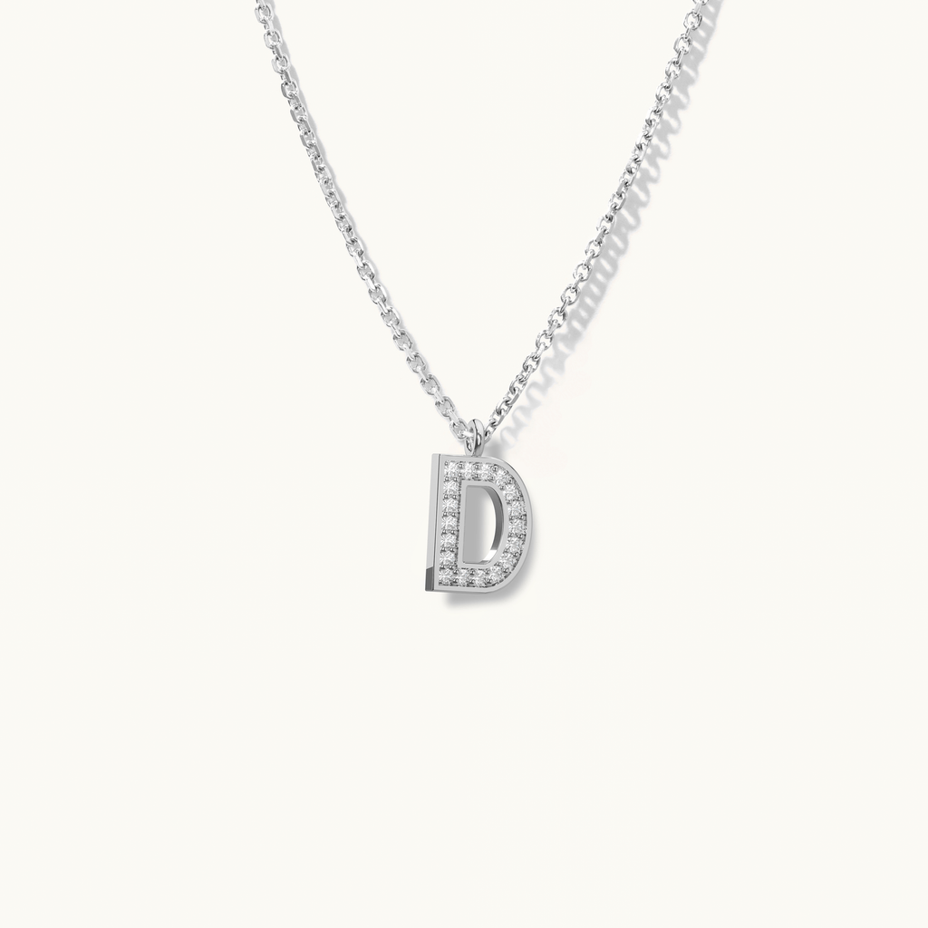 Jewellers District's Initial Diamond Pavé Necklace : D in 14k White Gold