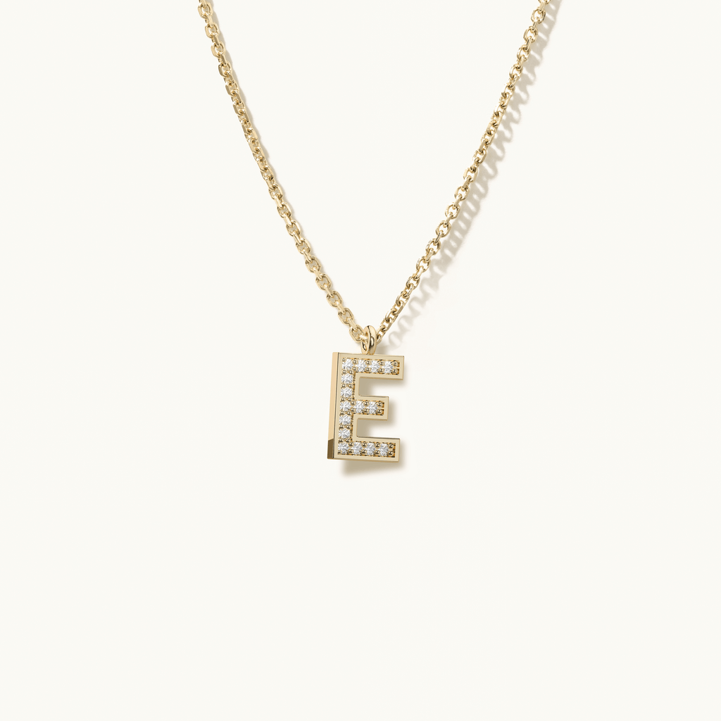 Jewellers District's Initial Diamond Pavé Necklace : E in 14k Yellow Gold