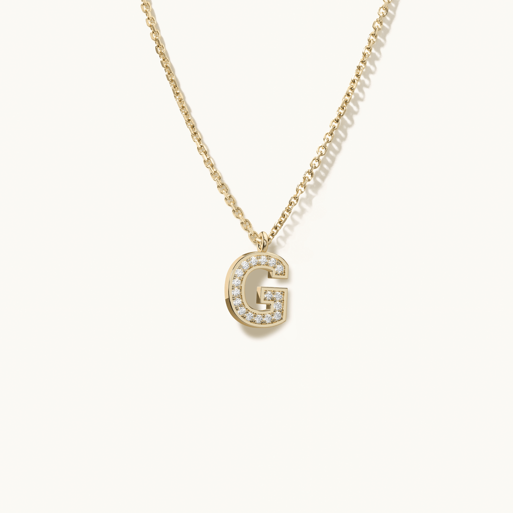 Jewellers District's Initial Diamond Pavé Necklace : G in 14k Yellow Gold