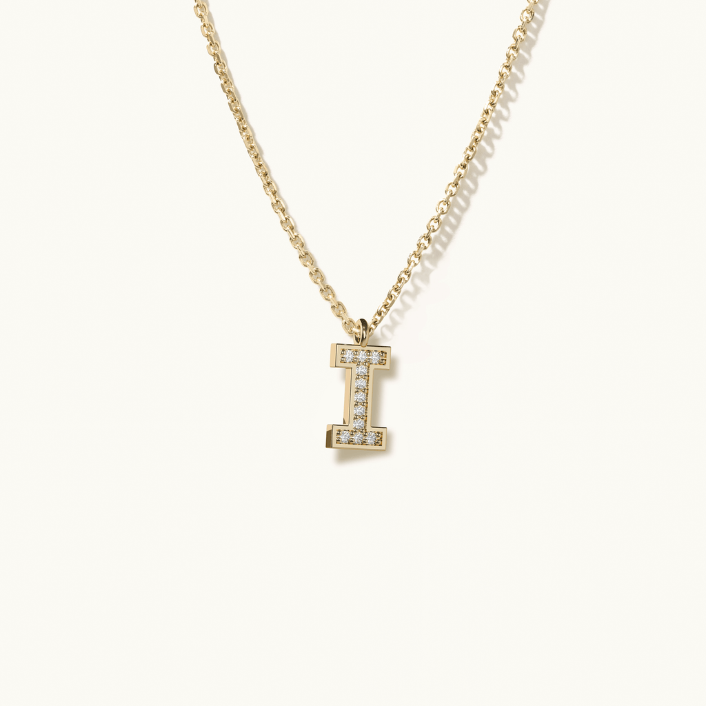 Jewellers District's Initial Diamond Pavé Necklace : I in 14k Yellow Gold