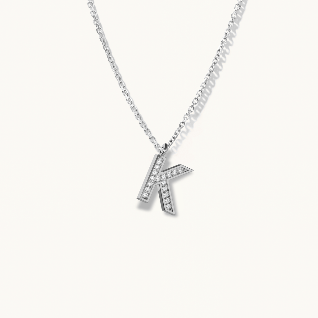 Jewellers District's Initial Diamond Pavé Necklace : K in 14k White Gold