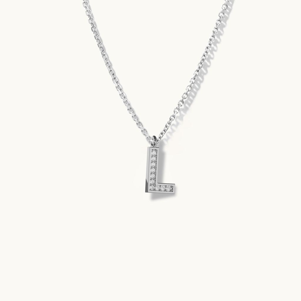 Jewellers District's Initial Diamond Pavé Necklace : L in 14k White Gold