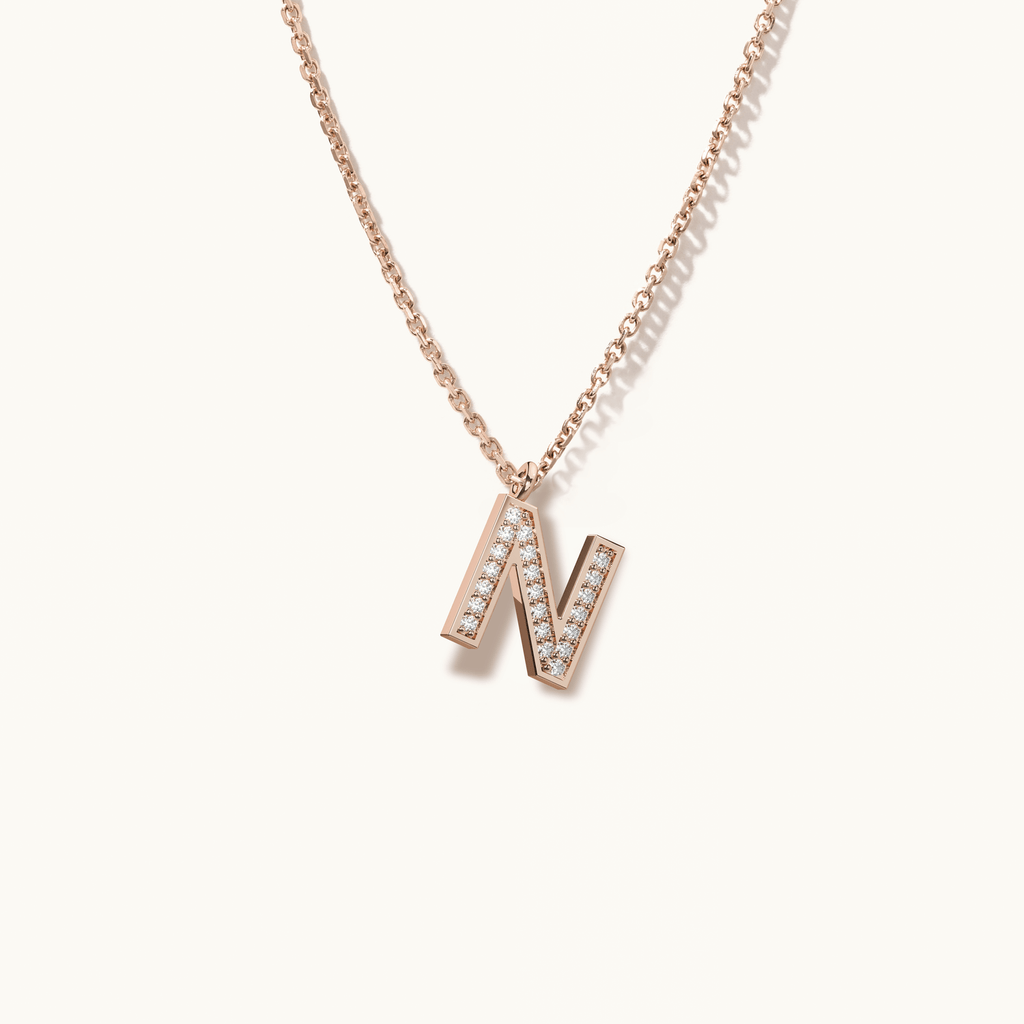 Jewellers District's Initial Diamond Pavé Necklace : N in 14k Rose Gold