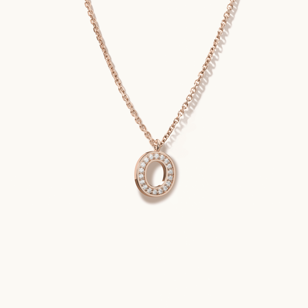 Jewellers District's Initial Diamond Pavé Necklace : O in 14k Rose Gold