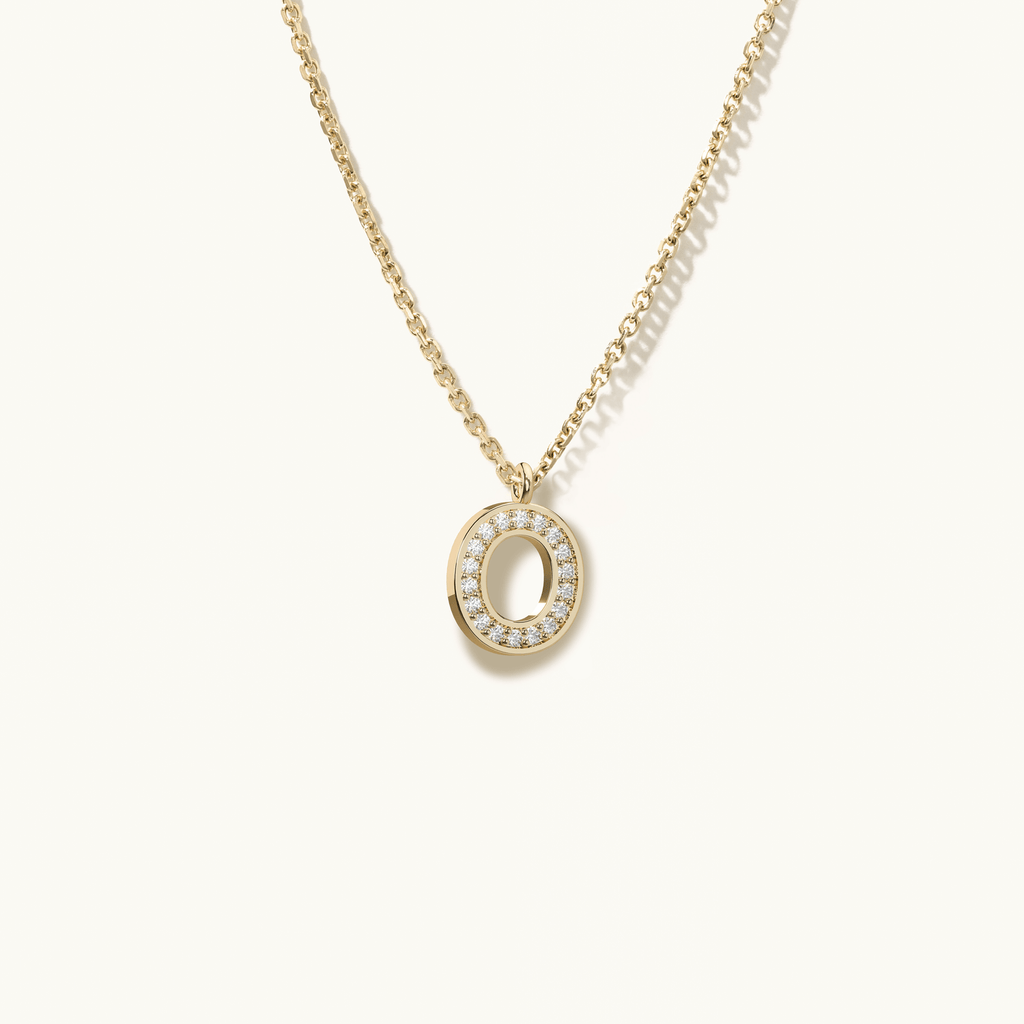 Jewellers District's Initial Diamond Pavé Necklace : O in 14k Yellow Gold