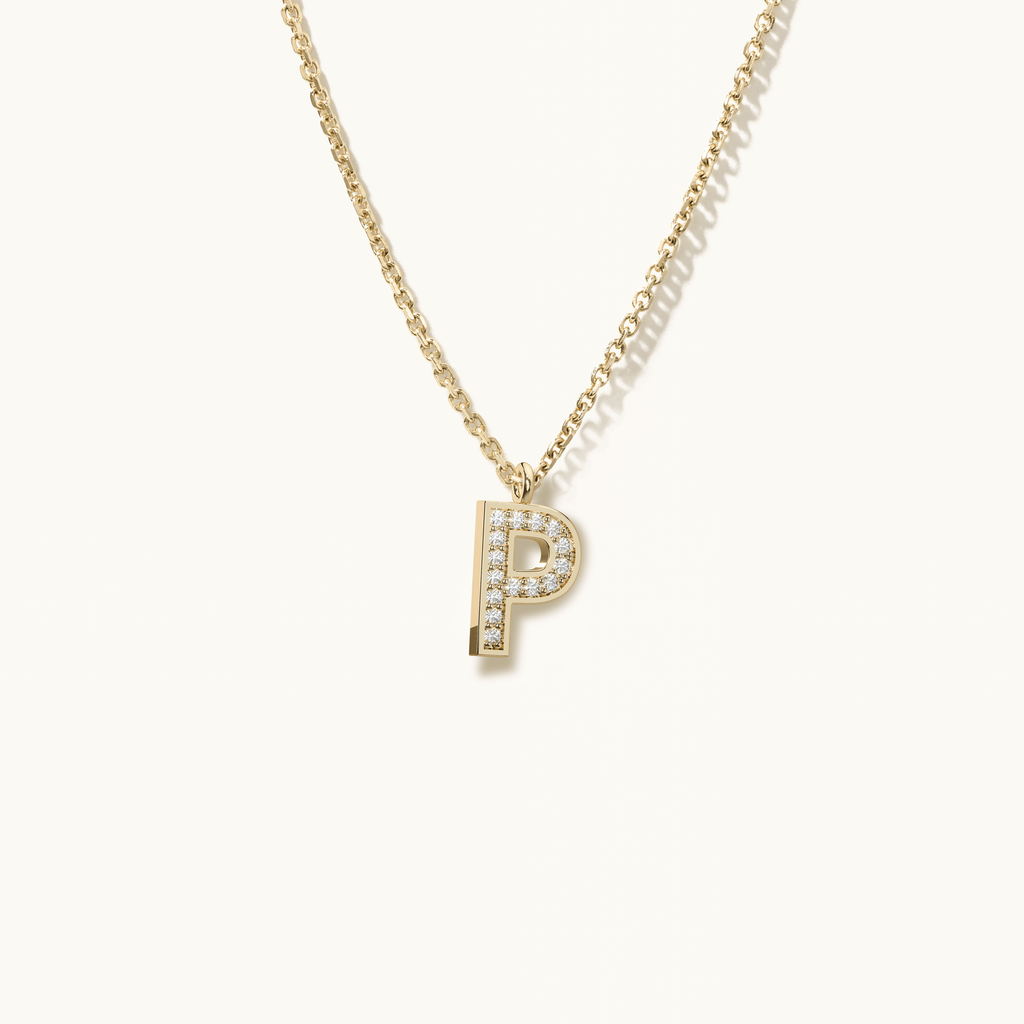 Jewellers District's Initial Diamond Pavé Necklace : P in 14k Yellow Gold