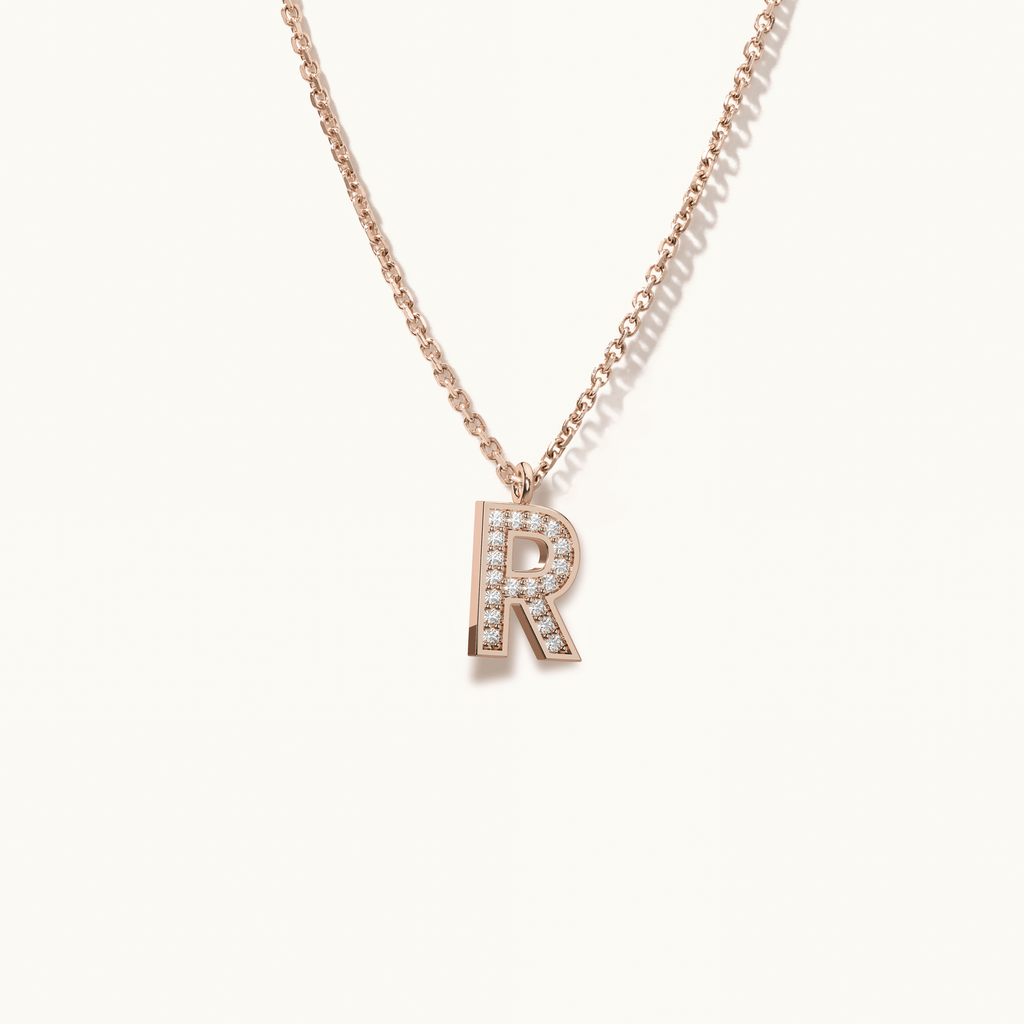 Jewellers District's Initial Diamond Pavé Necklace : R in 14k Rose Gold