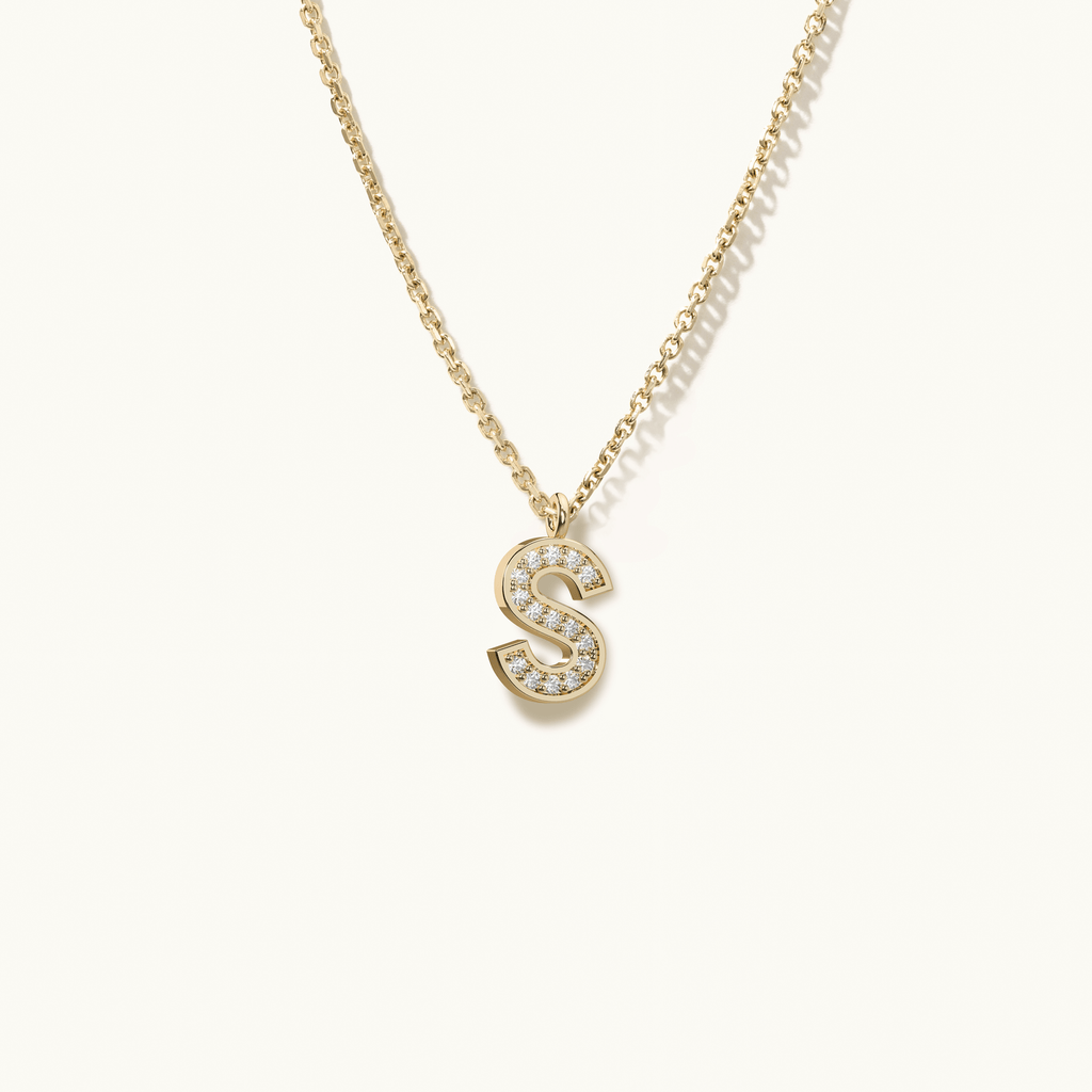 Jewellers District's Initial Diamond Pavé Necklace : S in 14k Yellow Gold