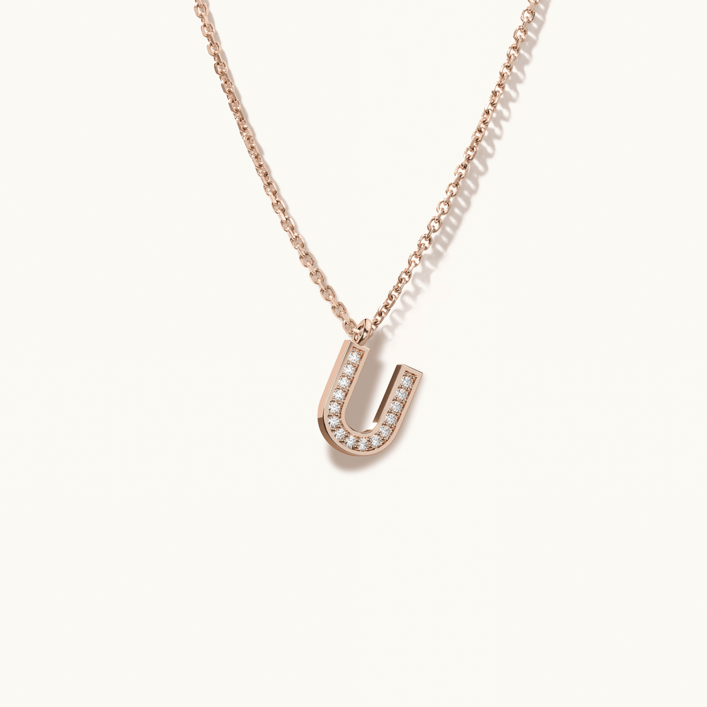 Jewellers District's Initial Diamond Pavé Necklace : U in 14k Rose Gold