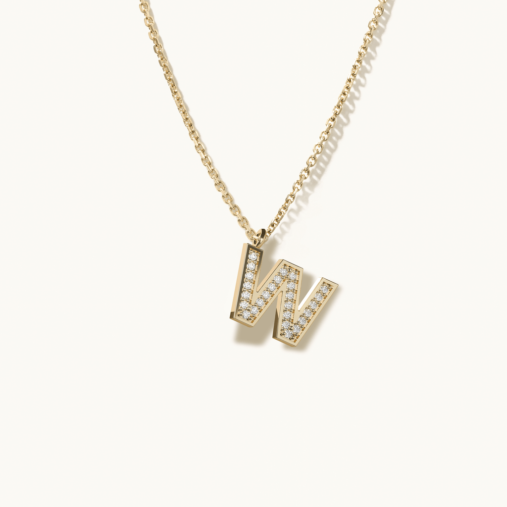 Jewellers District's Initial Diamond Pavé Necklace : W in 14k Yellow Gold