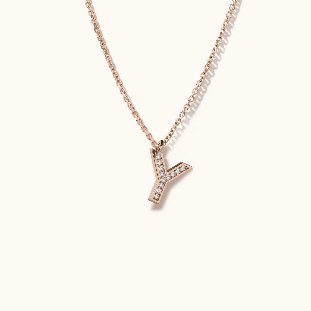 Jewellers District's Initial Diamond Pavé Necklace : Y in 14k Rose Gold