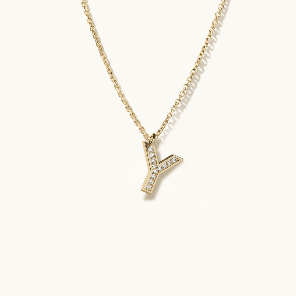 Jewellers District's Initial Diamond Pavé Necklace : Y in 14k Yellow Gold