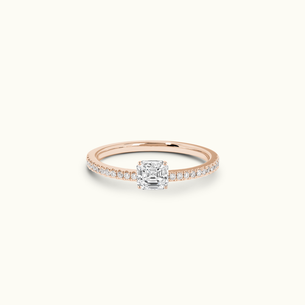 Jewellers District's Diamond Engagement Ring with Castle Setting in 14k Rose Gold, Asscher