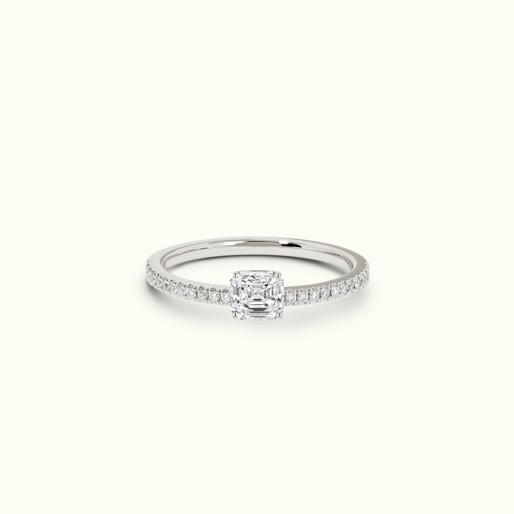 Jewellers District's Diamond Engagement Ring with Castle Setting in 14k White Gold, Asscher