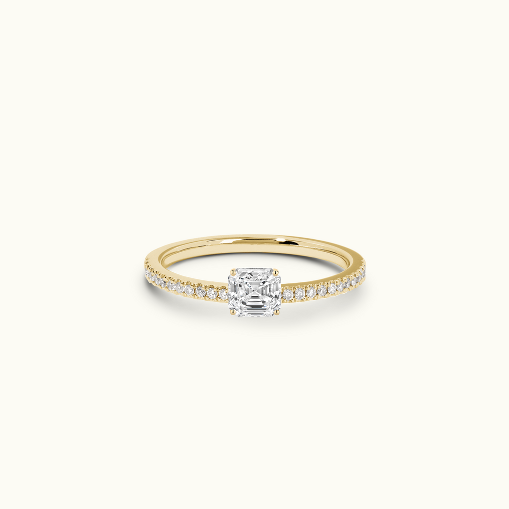 Jewellers District's Diamond Engagement Ring with Castle Setting in 14k Yellow Gold, Asscher