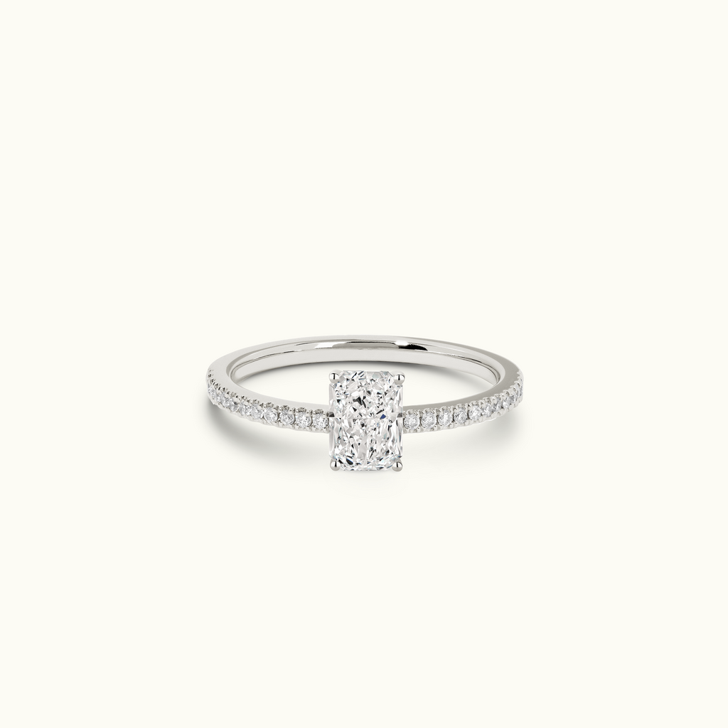 Jewellers District's Diamond Engagement Ring with Castle Setting in 14k White Gold, Radiant